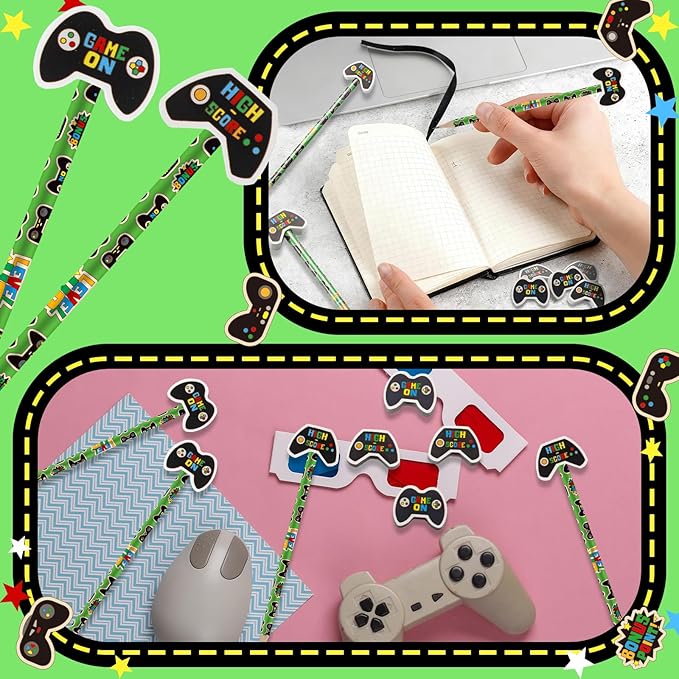 32 Pcs Video Game Pencil with Eraser Party Favors Gifts Gamer Controllers Pen Goodie Bag Fillers Theme Stationery Set for School Classrooms Exchange Reward Prizes Home Office School Supplies