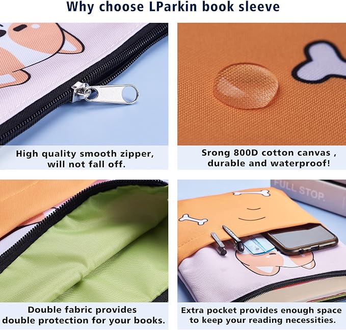 Book Sleeve for Book Lovers, Bookish Book Protector, Book Covers for Paperbacks, Washable Fabric, Book Sleeves with Zipper, Medium 11 Inch X 8.7 Inch