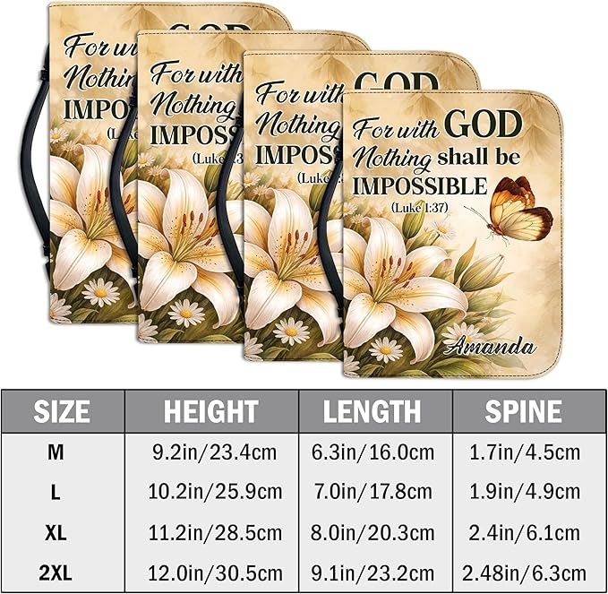 Custom Leather Bible Cover with Name – Personalized Bible Case for Women Zippered with Handle, Bookmark & Storage Pockets, Christian Gift for Mom, Daughter, Grandma (for with God, M-2XL)