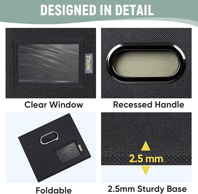 BALEINE File Organizer Box with Lid, Collapsible File Folder Organizer with Plastic Slide, Filing Box for Office Home Document Organizer Storage (Black, 1PK)