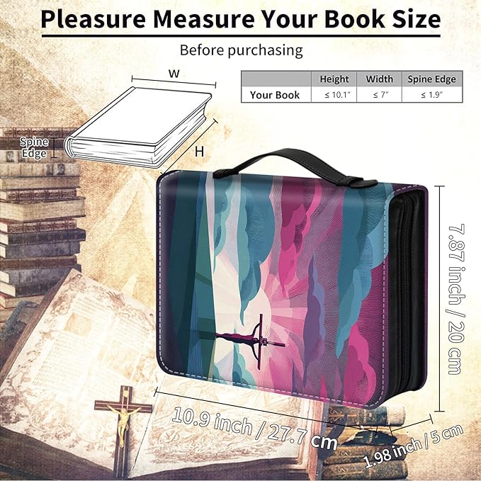 Bible Cover for Men Women,Large Leather Bible Case Fit Book Up to 11x8x2 Inch,Jesus Christ Cross Graphic Bible Covers Bible Carrier Church Bags w/Handle & Zipper
