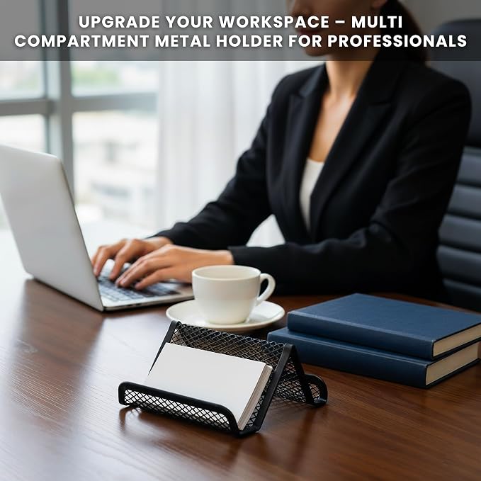 Mesh Business Card Holder for Desk | Double Sided Black Business Card Holders for Desk | Metal Business Card Holder for Offices, Meeting Room, Reception | Office Accessories for Men & Women