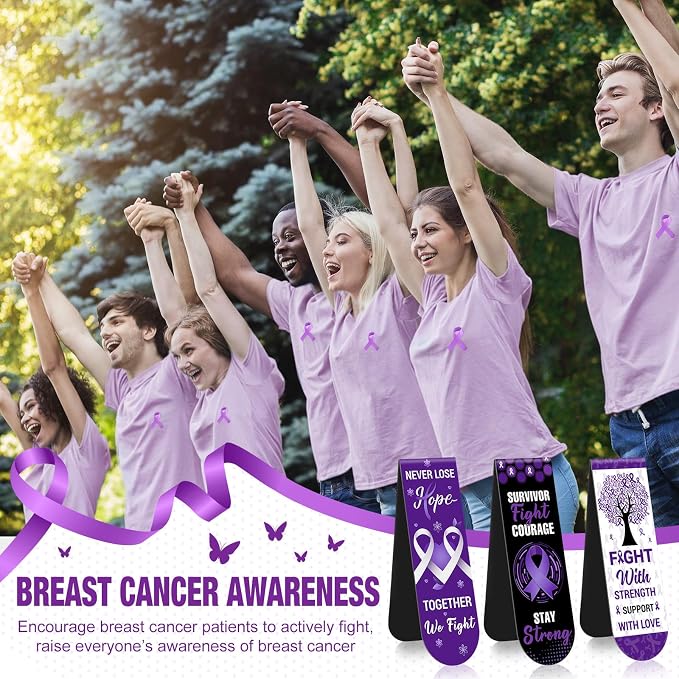 48 Pcs Purple Ribbon Cancer Awareness Magnetic Bookmarks Domestic Violence Pancreatic Cancer Alzheimer's Awareness World Suicide Prevention Book Marks for Society Events Funeral Memorial
