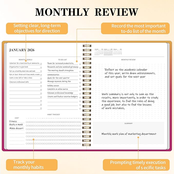 Monthly Planner 2026-2027, 2026 Calendar 24 Months Planner, 7.4"x9.4", JAN 2026 - DEC 2027, Personal Organizer with Monthly Goals, To-Do List, Habit Tracker, 24 Monthes for School Office Home Planning
