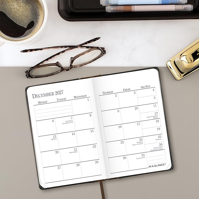 AT-A-GLANCE 2027 Planner, Weekly & Monthly, 2.75" x 4.25", Pocket Size Fine Diary, Faux Leather Hardcover, Black Brown (74010527)