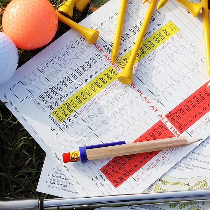 Adhere 50pcs Golf Pencils with Eraser Hexagon Wooden half Pencils Graphite 2B for Golf Event Scoring, Classroom, Wedding, Pew, Pocket | Free Pencil Sharpener (z-Nature・Hexagon・50pcs)