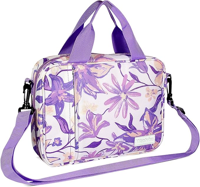 Bible Cover for Men Women, Zippered Bible Carrying Case Bible Protective Bag with Handle and Adjustable Shoulder Strap, Gift for Women Men Kids (Purple Flower)