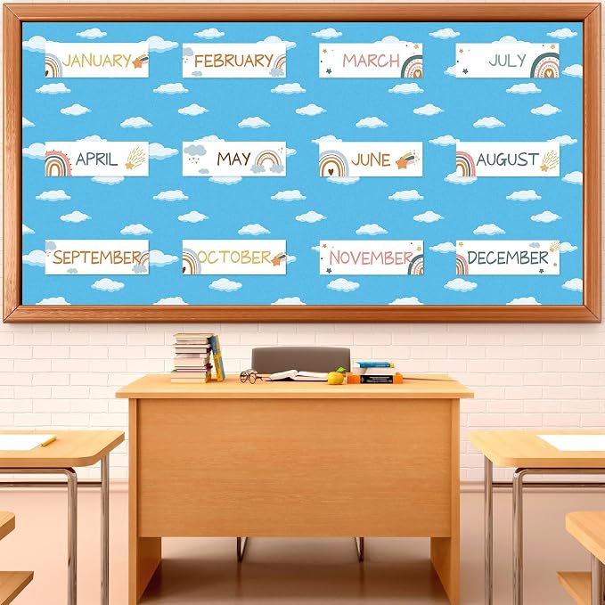 Qyeahkj Sky White Cloud Bulletin Board Paper Roll Cloud Bulletin Board Background Paper Fade Resistant Blue Classroom Decoration Poster Art Craft Home Wall Education Decoration Supplies 17.7in x 20ft
