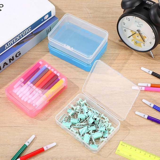 Dunzoom 25 Pcs Plastic Crayon Boxes with Lids, 4.53 x 3.35 x 1.1 Inches Stackable Small Storage Organizer Containers Crayon Pencil Case for Art Crafts Jewelry Beads Office Supplies(Multicolor)