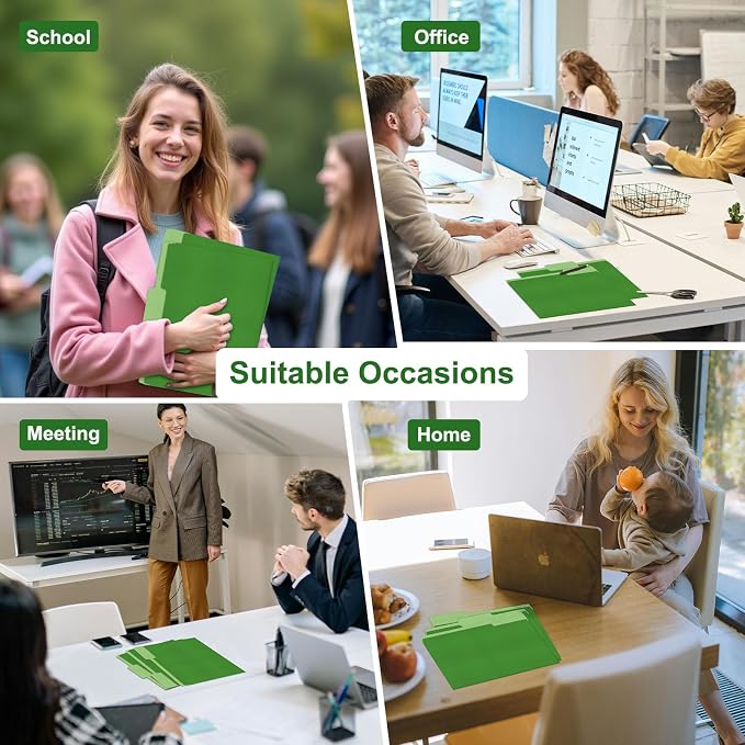 ViVin File Folder, 50 Pack Colored File Folders with 1/3-Cut Tabs, Fits 8.5 * 11 Letter Size Paper, Manilla Folders for Home Office School Documents(Green)