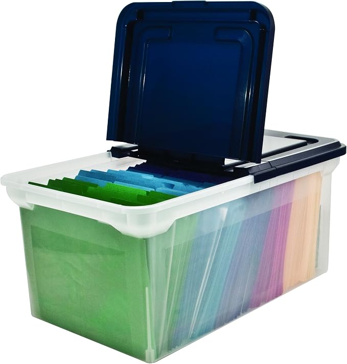 Advantus Extra Capacity 23-Inch File Tote, Letter Size, Clear Base/Navy Lid, Case of 4 (55797CT)