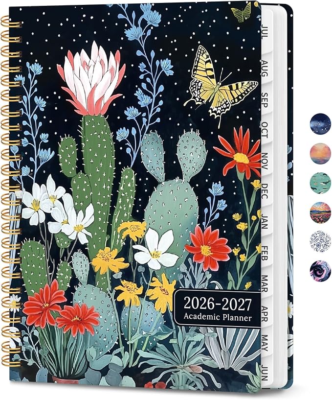 Planner 2026-2027, Monthly and Weekly Calendar Academic Planner July 2026 - June 2027, Hardcover Student Teacher Planning Agenda Book with Tabs, Perfect for Office School Supplies, A5 (6.3" x 8.5") - Desert Bloom