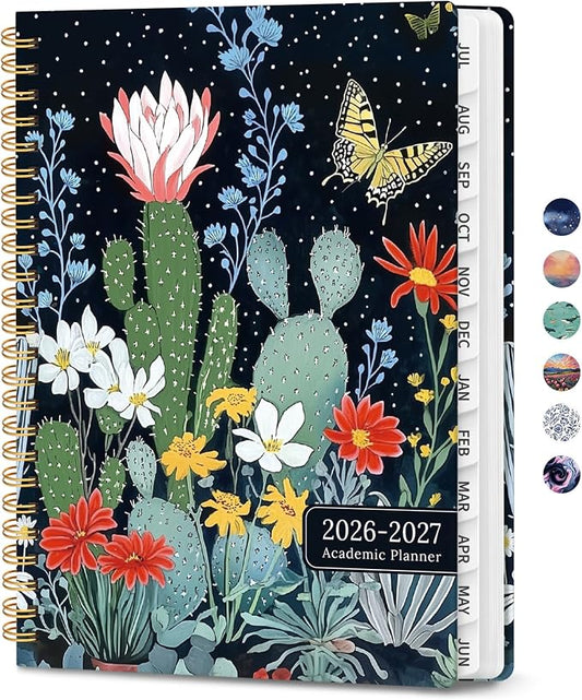 Planner 2026-2027, Monthly and Weekly Calendar Academic Planner July 2026 - June 2027, Hardcover Student Teacher Planning Agenda Book with Tabs, Perfect for Office School Supplies, A5 (6.3" x 8.5") - Desert Bloom