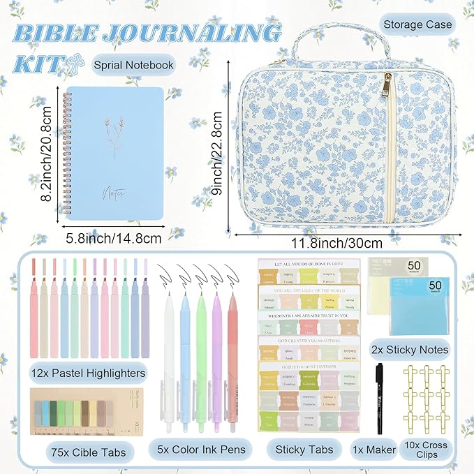 Blue Bible Cover Case for Women Bible Study Supplies Church Camp Essentials Christian Gifts