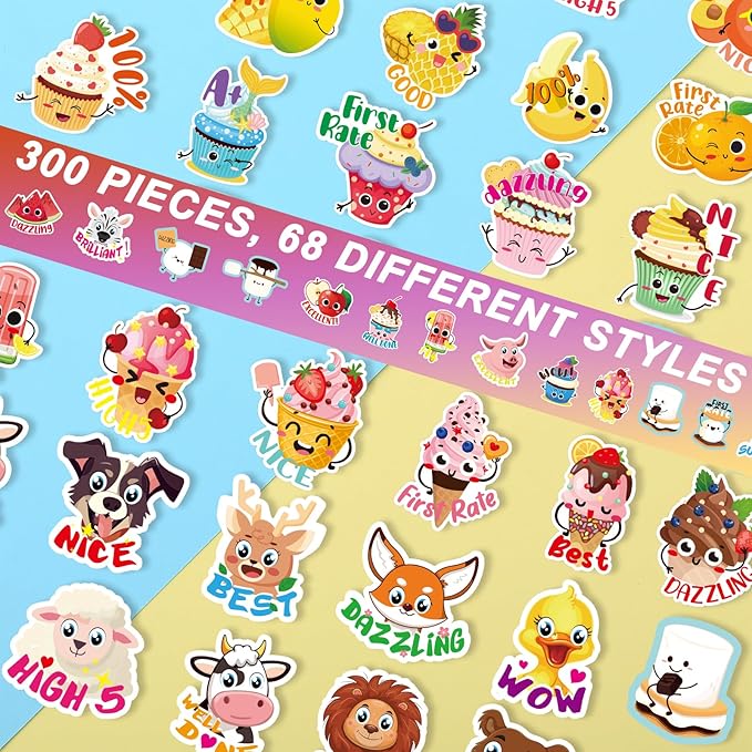 Jetec 300 Pcs Scratch and Sniff Stickers for Kids, 68 Styles Scented Smelly Stickers Scented Teachers Motivational Parents Reward Incentive Bulk Students Classroom Chart School Supplies