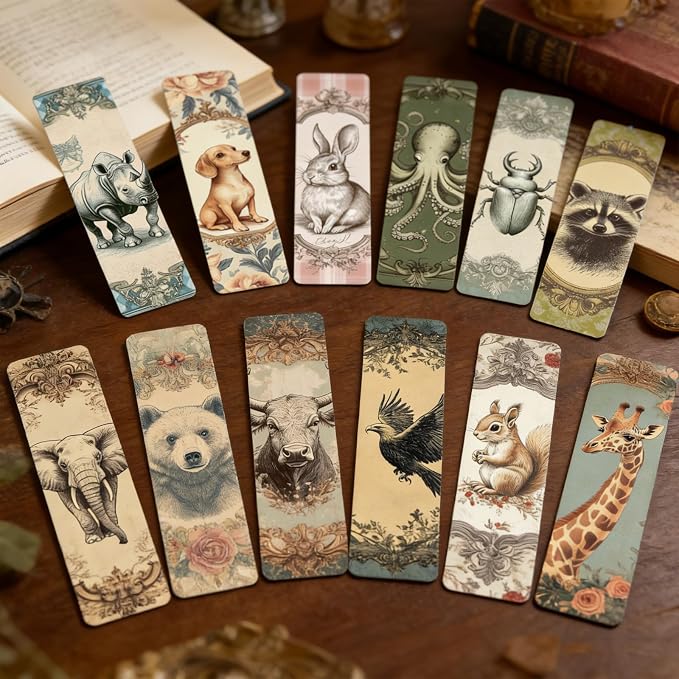 Wxiben Vintage Animal Bookmarks Gifts - 90 Pcs Cartoon Animals Paper Bookmarks Dog Retro Rabbit Book Markers Page Clip Gift for Women Men Teachers Office Book Lovers Bookish Reading Supplies