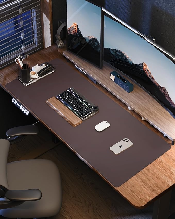 AFIING Large Desk Mat 55" x 24" - PU Leather Desk Pad Protector, Waterproof Non-Slip Extended Mouse Pad for Office Desk, Keyboard, Laptop and Home Workspace (Coffee)