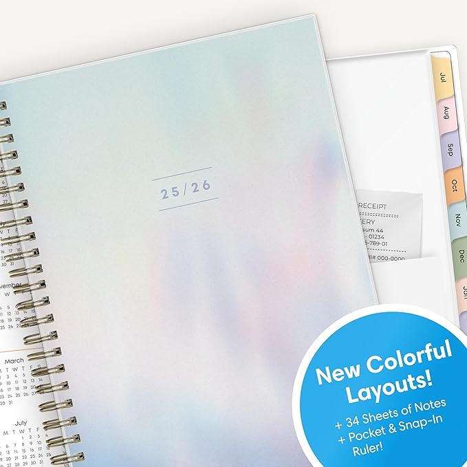 Blue Sky 2025-2026 Weekly and Monthly Academic Year Planner Calendar, July 2025 - June 2026, 5.8" x 8.6", Flexible Cover, Wirebound, Laminated Tabs, Storage Pocket, Borealis
