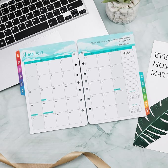 2027 Planner Refills - Planner Refills 2027, JAN 2027 - DEC 2027, A5 Planner Inserts, 2027 Weekly and Monthly Planner Refill, 5.5 x 8.5 inch, 7 Holes - Green