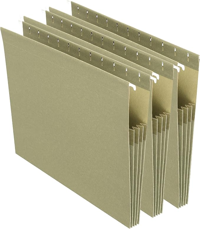 Staples Hanging File Pockets, Letter Size, 3.5" Expansion, Straight‑Cut, Standard Green – 12/Carton