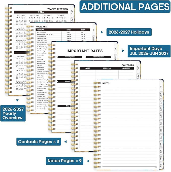 Academic Planner 2026-2027, Weekly and Monthly Calendar Book, July 2026 – June 2027, Hardcover Planner with Tabs, Perfect for Teachers, Students, Women & Men, A5 (6.4" x 8.5") - Turquoise Flowers