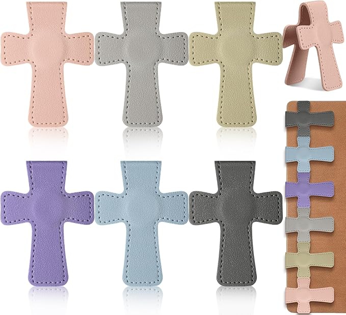 Relaxweex 6 Pcs Cross Leather Magnetic Bookmarks for Women Christian Bookmarks Page Markers Colorful Religious Cross Bookmark for Women Students Teachers Book Lovers Reading Supplies