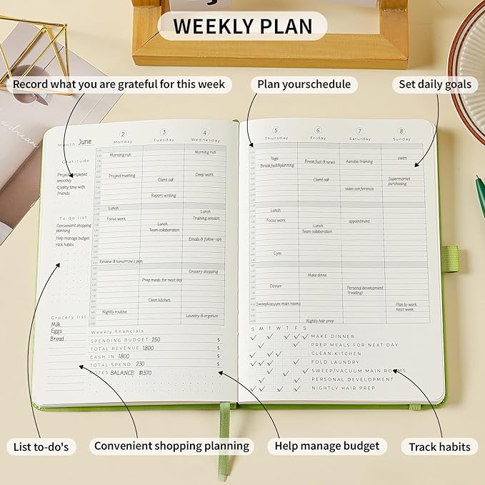 Planner 2025-2027, 36 Months Weekly and Monthly Planner with Budget & Goal Setting, 8.3" x 5.7", Flexible Cover, Daily Organizer with Inner Pocket, Bookmarks, Pen Holder for School Office Home-Green