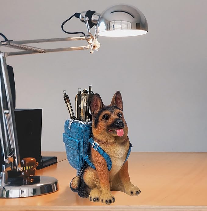 Cute Dog Pen Holder for Desk, Pencil Holder, Creative Desktop Pen Organizer Pencil Cups, Unique Desk Accessories Decor for Home Office School, German Shepherd Gifts for Dog Lovers