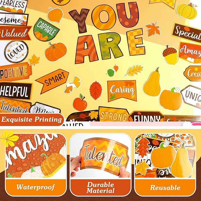 45 Pcs Fall Thanksgiving Affirmation Station Bulletin Board Set Autumn Motivational Posters Classroom Mirror Growth Mindset Decor Positive Accents Cutouts for School Office Home Teacher Wall