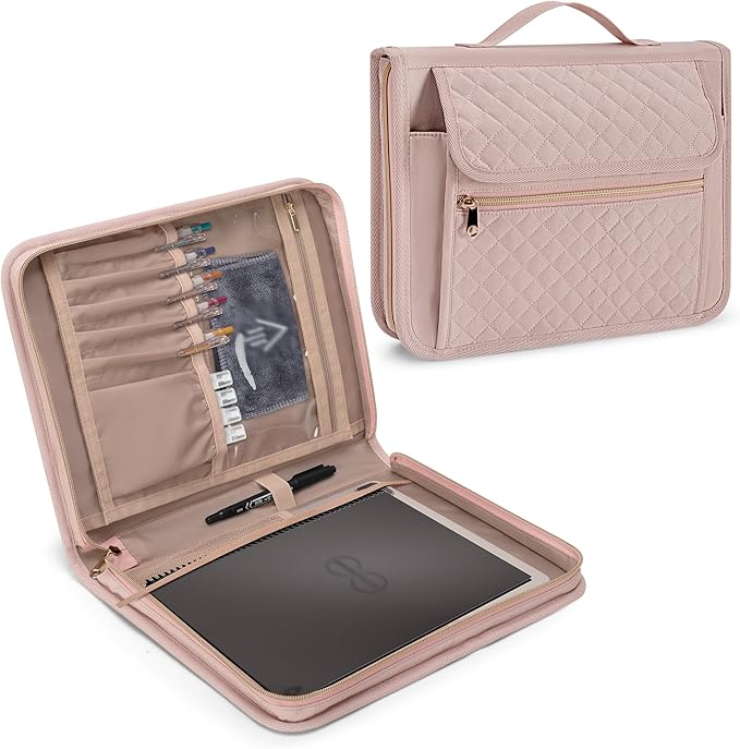 Damero Folio Cover Compatible for Rocketbook Core, Panda and Fusion, Reusable Notebook Cover for Letter Size 8.5'' x 11'' with Pen Holder and Magnetic Clasp, Pink