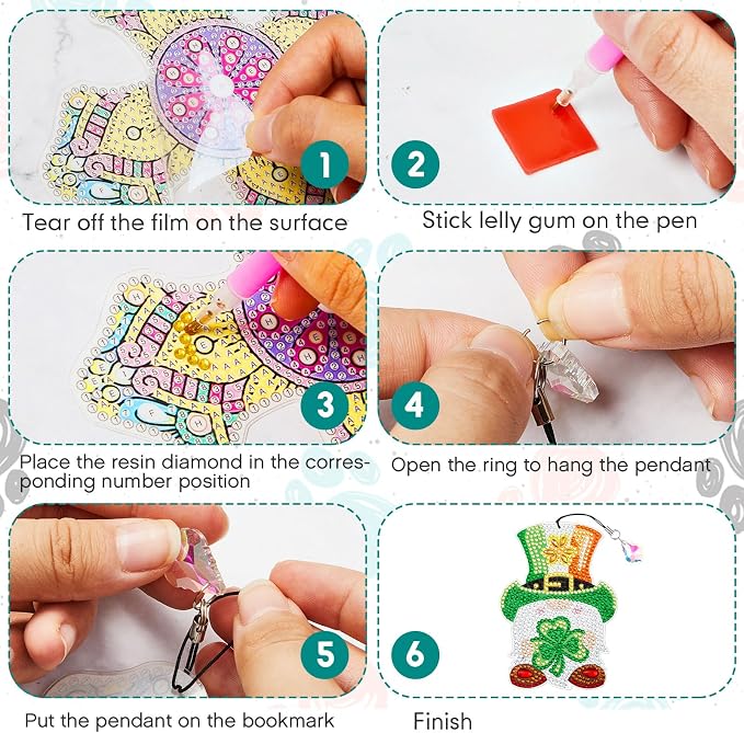 Tenceur 12 Pcs Gnome Diamond Art Kit for DIY Holiday Seasonal Gnome Crystal 5d Diamond Painting Bookmarks Rhinestone Kits for Reading Lover Home Fall Halloween DIY Crafts Gifts Decorations