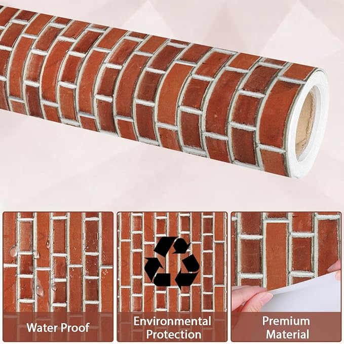 Qyeahkj Red Brick Bulletin Board Paper Roll Fireplace Bulletin Board Background Paper Fade Resistant Chimney Classroom Decoration Poster Art Craft Home Wall Education Decoration Supplies 17.7in x 20ft
