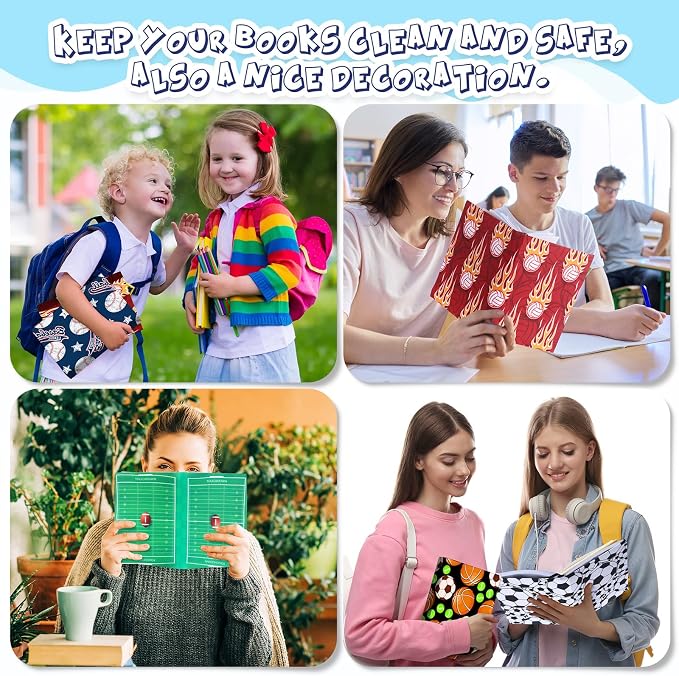 Fuyoooo 6 Pcs Stretchable Book Covers up to 9 x 11 Inches Nylon Fabric Jumbo Book Sleeves Washable Durable Reusable Cover Protector for Hardcover Textbooks Notebook(Ball Pattern)