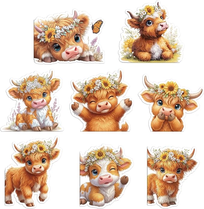 Highland Cow Bookmark Gifts - 8 Pcs Cute Animals Magnetic Bookmarks for Women Book Lovers Students Floral Page Clips Office Reading Accessories Bookworms Gift for Birthday Christmas