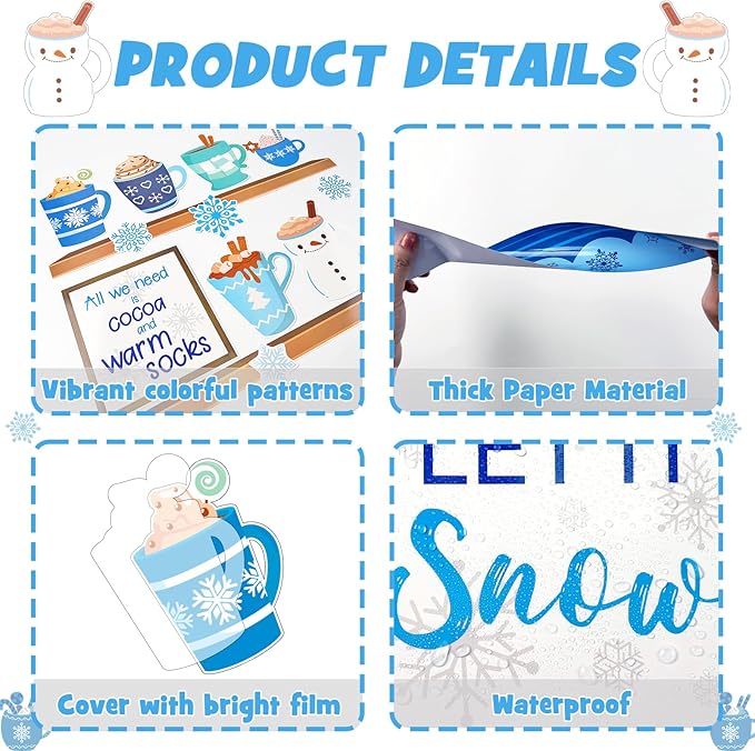 Huzobooby Winter Hot Cocoa Bulletin Board Set Christmas Bulletin Board Classroom Decoration Snowflake Educational Poster Cutouts School Home Window Wall Party Decor for Teacher(Warm Winter Wishes)