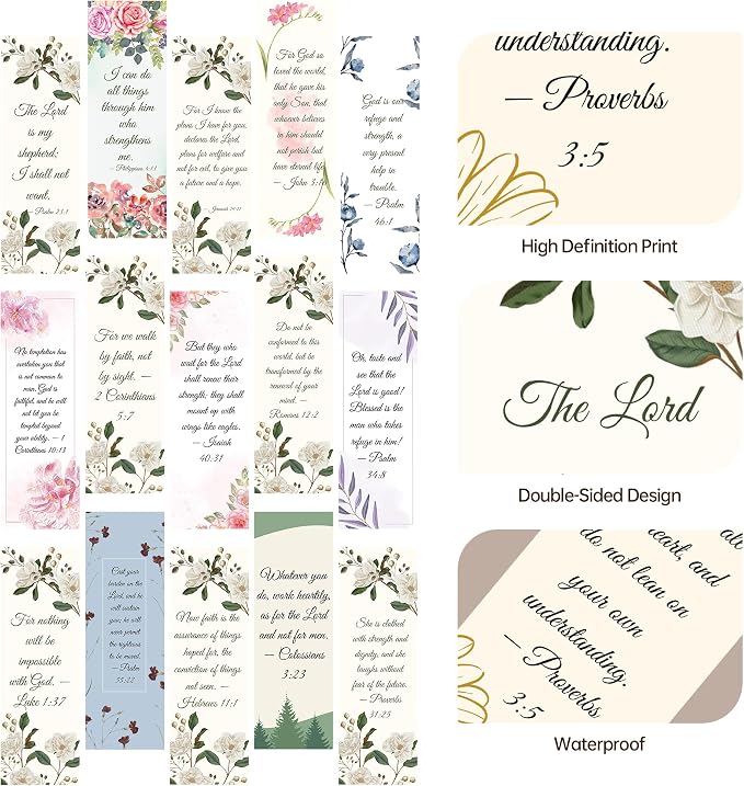 120 Pcs Bible Bookmarks Bulk, Christian Book Marks for Women with Scripture Verses Floral Design, Inspirational Religious Page Marker Clips for Church Bible Study Easter Mothers Day Graduation Gifts