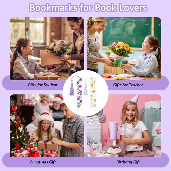 4 Pieces Acrylic Dried Flower Bookmark, Transparent Pressed Flower Bookmarks Dried Floral Book Markers Handmade Floral Page Marker with Tassel Cute Bookmark for Reading Lover Students Teachers
