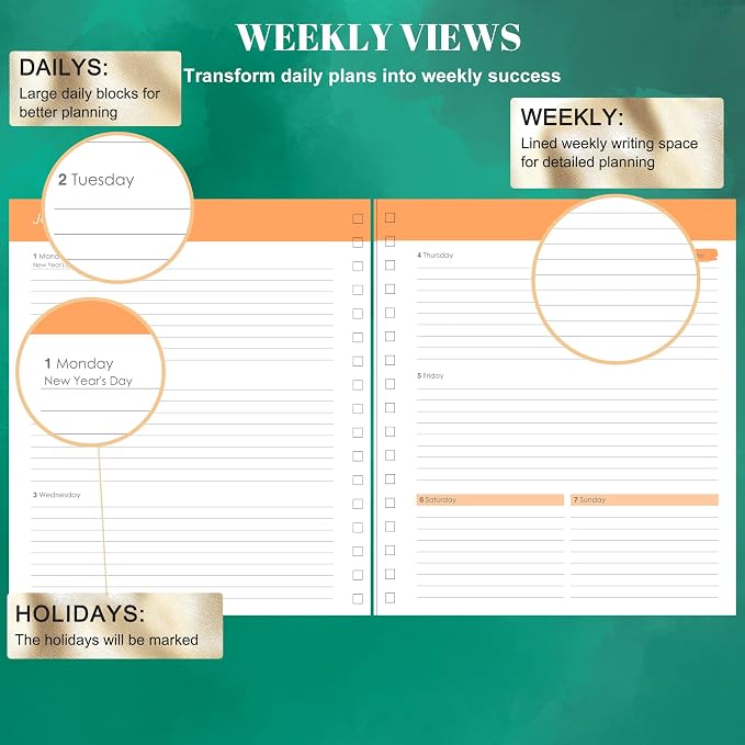CAGIE 18 Month Planner July 2026 - December 2027, Academic Year Weekly & Monthly Planner with Tabs, 8.3 x 9.3 Floral Hardcover Organizer with 100GSM Thick Paper and Elastic Band for Women School Office