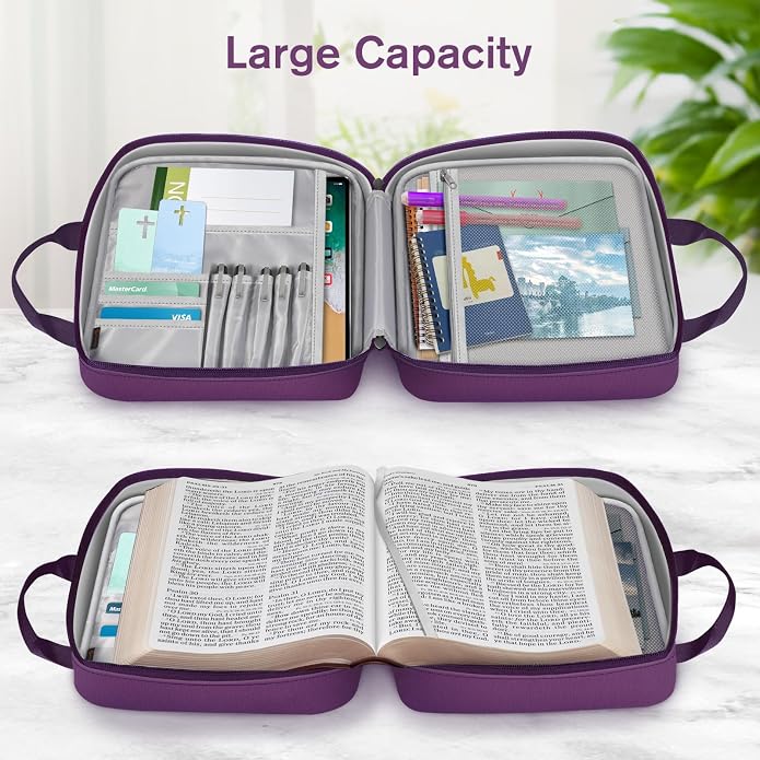 FINPAC Large Bible Cover, Carrying Book Case Church Bag Bible Protective with Zippered Pocket and Handle, Gift for Men Women