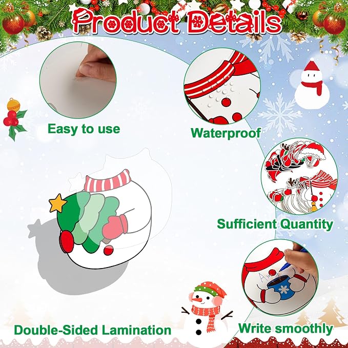 60pcs Christmas Theme Cutouts Snowman Bulletin Board Decorations Xmas Snowman Paper Cut-Outs Classroom Decor for Xmas Classroom DIY Craft Photo Wall Door Christmas Winter Party Supplies