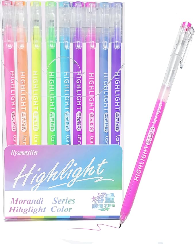 9 Colored Gel Pens Set, 0.6mm Fine Point for Black Paper & White Paper, Pens for Journaling, Adult Coloring Books, Bible, Drawing, Note Taking, Art & Journaling Supplies (Highlights Color)