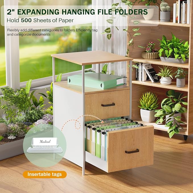 12 Pack Plastic Hanging File Folders, Letter Size Hanging File Folders 2" Expansion & 15x Tabs, File Folder Hang Folder for Filing Cabinet Drawer Office School Supplies, Pastel Folders