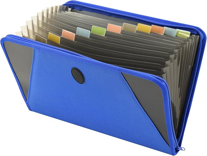 C-Line Expanding File with Zipper Closure, 13-Pocket, Tabbed Dividers, Blue (48105), letter