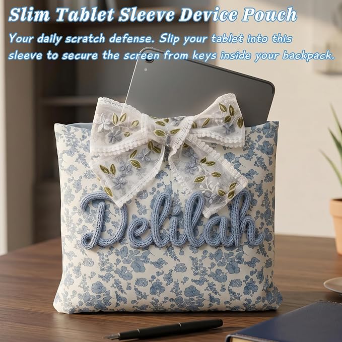 Personalized Quilted Bow Bible Sleeve Book Cover Case for Women - Custom 3D Embroidery Name Bible Carrying Case, Customized Bible Accessories Gift for Christians Women Girls Book Lovers (Style 01)