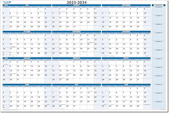 2033-2034 Fiscal Horizontal Premium Dry-Erasable Wall Calendar July to June 32" x 48". Marker and Eraser included