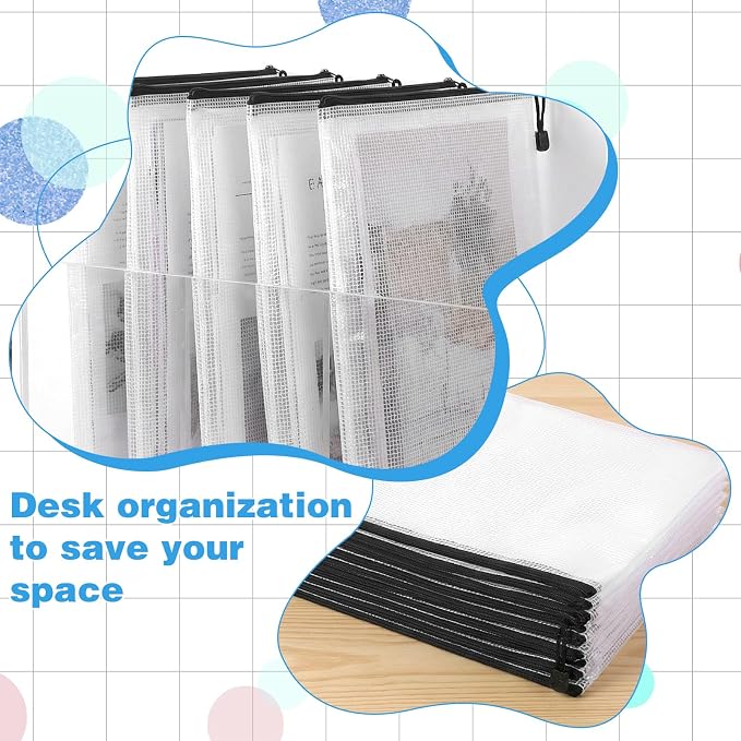 30 Pcs 17x12 Inches Clear Mesh Zipper Pouch Bags A3 Large Reusable PVC Pouches with Smooth Metal Zipper for Office Supplies, Puzzles, Board Games, Travel and Home Organization