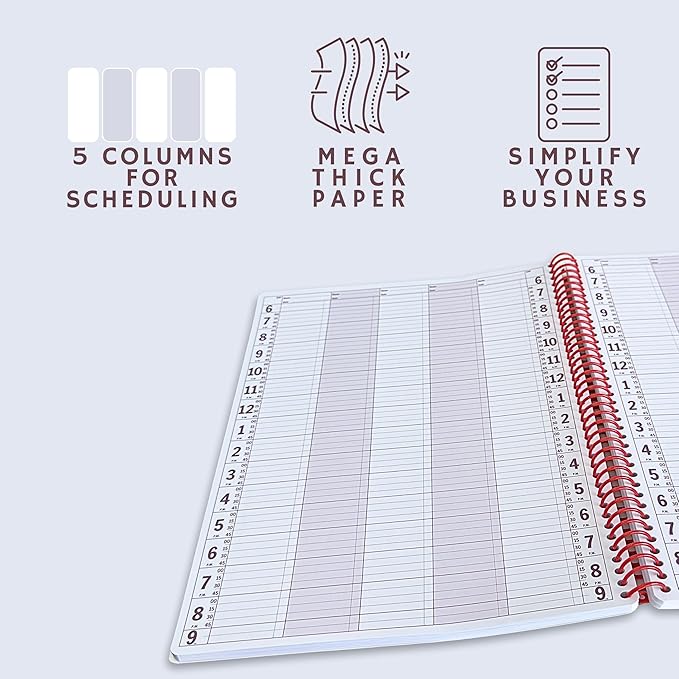 Portage Notebooks Appointment Book – Large 10" x 13.5" Undated Planner for Daily Scheduling - 5 Column Professional Daily Planner Undated for Office, Home, or Salon Use