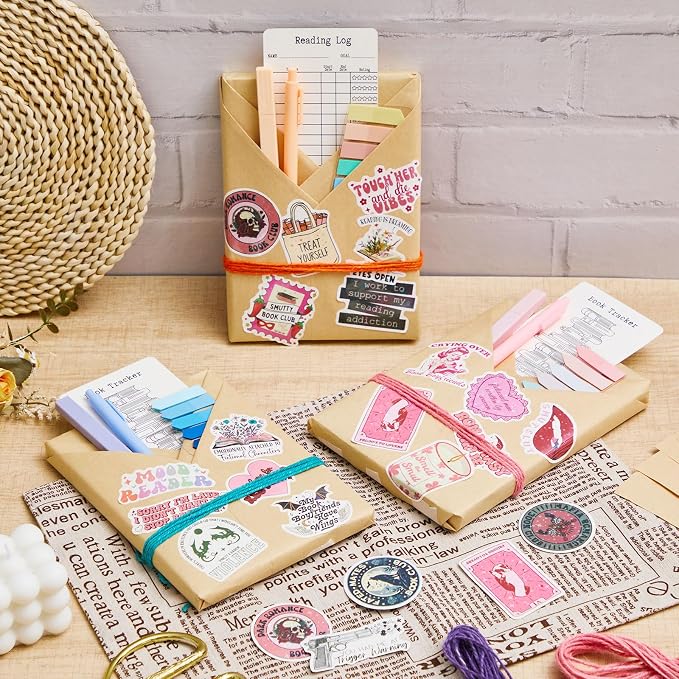 6 Set Blind Date with a Book Gift Box Supplies Includes Romance Book Stickers Kraft Paper Ballpoint Pens Highlighters and More for Bookish Librarian Readers Lovers Club Valentine's Gift