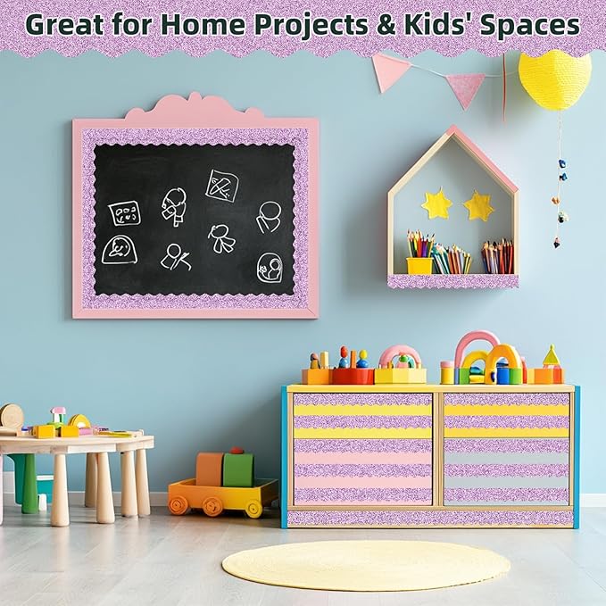 3 Rolls 98.4 Ft Valentines Day Glitter Bulletin Board Borders Set - Light Pink Bulletin Board Decorations for Classroom, Office，School & Home DIY - Perfect for Teachers, Posters & Birthday Party Decor
