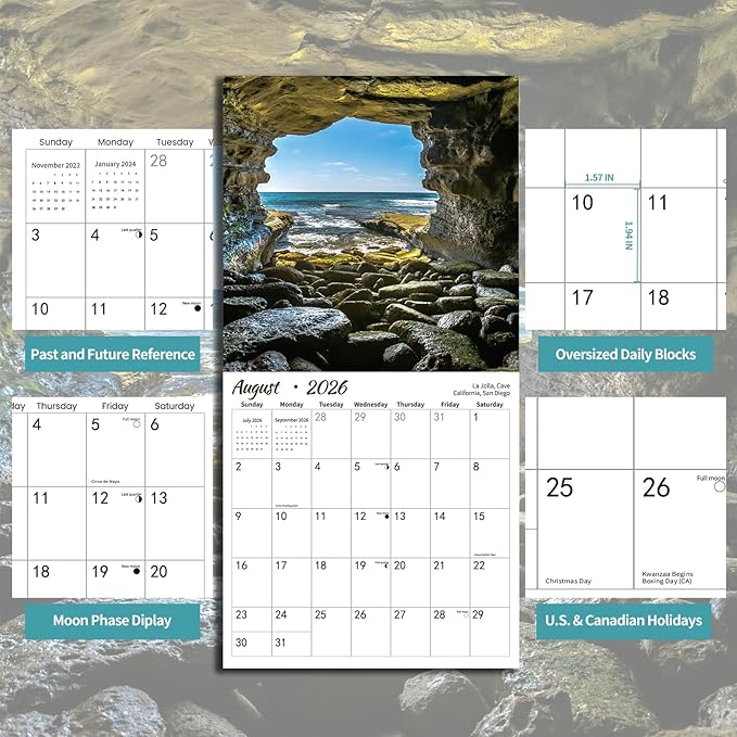 2026 Wall Calendar Mysterious Space, 14 Months Hangable Wall Calendars, 12" x 24" (Open), Thick Glossy Paper, Organizing & Planning